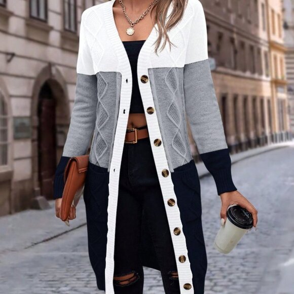 Multicolor Casual Women's Long Sleeve Color Block Cardigan - Picture 4 of 6